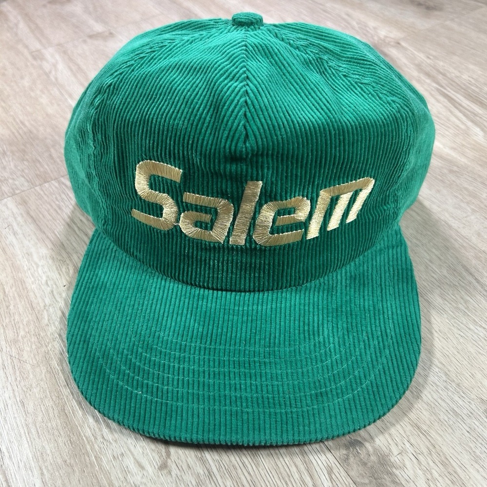 VTG Salem Snapback Hat Green Corduroy Retro Cigarettes 80s 90s Cap